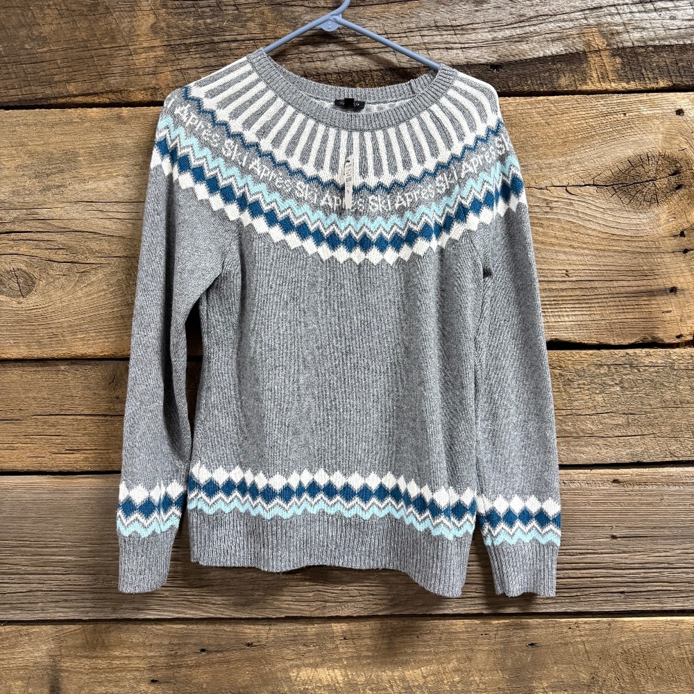 NWT Talbots Apres Ski FairIsle wool blend sweater gray/blue, M